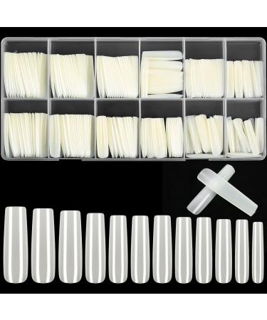 KOXXIAMOQ Soft Gel Full Cover Nail Tips for Nail Extensions 240 Pcs Clear Coffin Ballerina Fake Nails No C Curve Nail Tips Frosted Long Acrylic False Nails Traceless (natural)