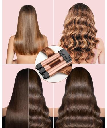 3 Barrel Hair Waver for Large Waves - 25mm Curling Iron with Ceramic Barrels, Temperature Control, Quick Heating, Heat-Resistant Glove - Rose Gold - Buy Online on GoSupps.com