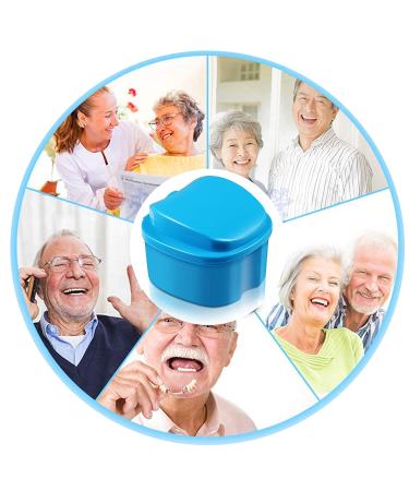 Denture Cups Set with Strainer Basket & Brush - Travel Denture Case for Overnight Cleaning - Blue/Green - Buy Online on GoSupps.com