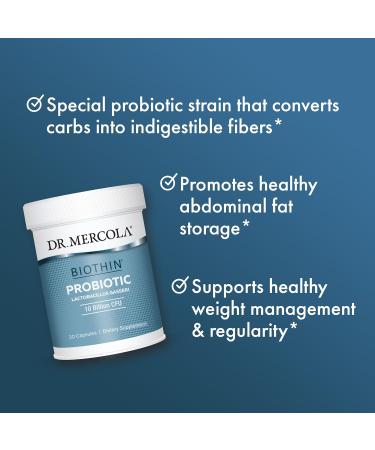 Dr. Mercola Biothin Probiotic 10 Billion CFU (3 Pack) - Optimal Digestion & Regularity - Non-GMO, Gluten & Soy Free - 30 Servings - Buy Online on GoSupps.com