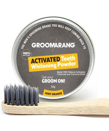 Groomarang Activated Charcoal and Coconut Shell Mint Orange Teeth Whitening Powder 50g Free Bamboo Toothbrush
