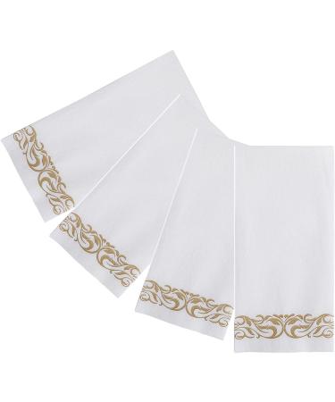 200 Pack White and Gold Disposable Guest Towels - Soft, Absorbent, Linen-Feel Paper Hand Napkins for Kitchen, Parties, Weddings & Events - Buy Online on GoSupps.com