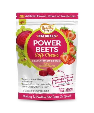 Healthy Delights Naturals Power Beets Soft Chews, Delicious Strawberry Burst, Concentrated Superfood Supplement, Supports Circulation, Natural Energy & Stamina, 30 Count