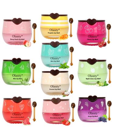 10 PCS Bee Lip Balm Honey Pot, Strawberry, Watermelon, Apple Lime, Cherry, Mint, Coconut, Aloe, Grapes & Peach Flavors, Honey Lip Balm Bulk, Moisturizing Lip Mask Overnight, Reduce Lip Lines Set A