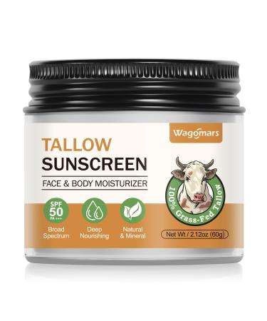 Wagomars Beef Tallow Sunscreen SPF 50 - Organic Mineral Sunscreen with Zinc Oxide - Non-Toxic Natural Sunblock for Face & Body - Water Resistant Reef Safe Moisturizing for Dry and Sensitive Skin