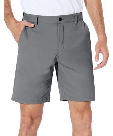 PULI Men's Stretch Golf Shorts Dress Flat Front Hybrid 9 Inch Waterproof Lightweight Quick Dry Chino Casual with Pockets Grey-559 X-Large