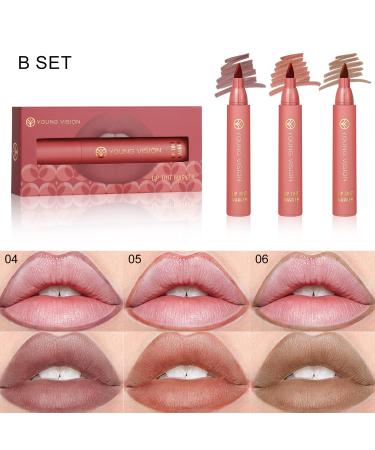 YOUNG VISION Lip Tint Marker Set - 3 PCS Lightweight Lip Stain Long-Wearing Waterproof Liquid Lipstick & Dual Lip Liner Stick in Nude Matte Shades - Buy Online on GoSupps.com