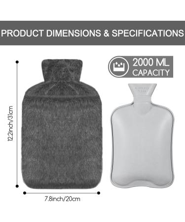 Jsdoin 2L Hot Water Bottle with Luxury Faux Fur Cover - Leakproof Hot Water Bag for Pain Relief - Dark Grey - Buy Online on GoSupps.com