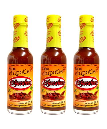 El Yucateco Chipotle Sauce 150ml (Pack 3) / Mexican Chipotle Hot Sauce Chipotle Chilli Pepper Spicy Salsa Dip for Tacos Nachos Meat Marinade
