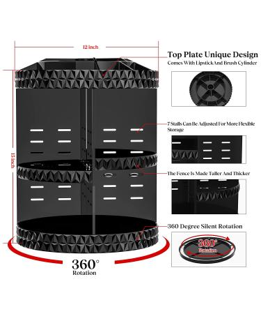 360 Rotating Black Makeup Organizer | 7 Layers Large Capacity Cosmetic Storage | Acrylic Organizers for Brushes, Lipsticks | Bathroom Vanity - Buy Online on GoSupps.com