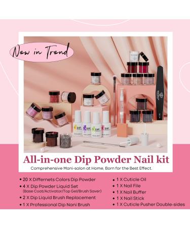 32 Pcs Dip Powder Nail Kit - Modelones 20 Colors Nude Pink Dipping Powder Set for DIY Manicure & Nail Art - TopBase Coat & Activator Included - Buy Online on GoSupps.com