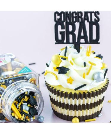 Edible School Graduation Sprinkles Decoration for Class Graduations Hat Sprinkles for Ice Cream Cake Decorating Cupcake Confetti Cookies Donut Fancy Gold Silver Black Jimmies Quins Pearl Sprinkles Goal Getter - Buy Online on GoSupps.com
