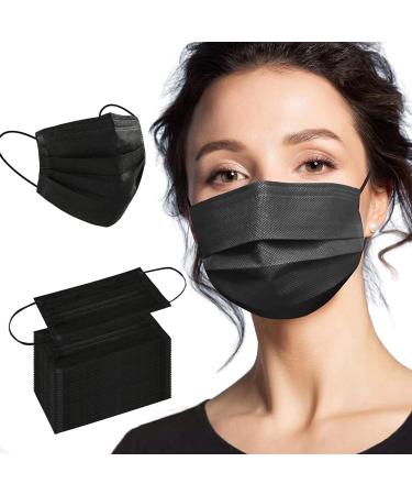 Face Mask 100PCS Adult Black Disposable Masks 3-Layer Filter Protection Breathable Dust Masks with Elastic Ear Loop for Men Women Adult - Black 100pcs