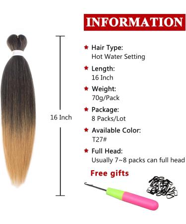 Xtrend 16 Inch EZ Braids 8Packs Pre-Stretched Easy Braiding Hair Extensions for Box Braids Hair Ombre Blonde Hot Water Setting Synthetic Fiber Hair Extensions T27# 16 Inch (Pack of 8) T27# - Buy Online on GoSupps.com