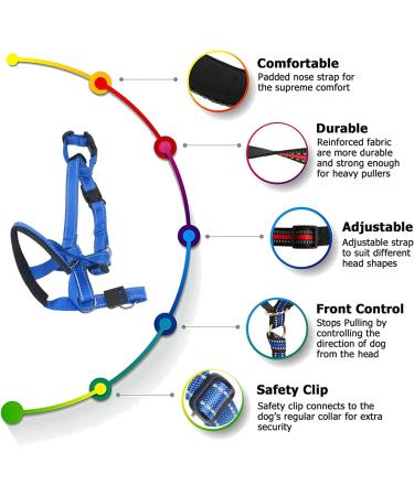 Pet Headcollar Stops Pets From Pulling Dog Head Collar Dog Head Halter with Safety Strap for Outdoor Walk Headcollars Collars (Blue) L Blue - Buy Online on GoSupps.com