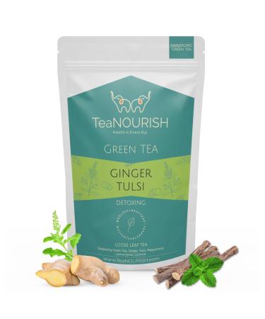 TEANOURISH TeaNOURISH Ginger Tulsi Green Tea | Darjeeling Loose Leaf | Indian Superfoods Ginger Tulsi & Licorice | Relieves Stress & Ai