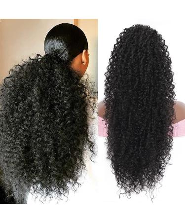 Youthfee 27 Drawstring Ponytail Deep Curly Heat Resistant Synthetic Instant Clip Ponytail Extension Protective Style Afro Kinky Curly Hair Pieces for Women 27 Inch Black