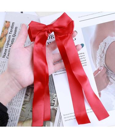 Inilbran Vintage Bow Hair Clips Red Silk Bow Hair Barrettes Long Tails Silk Bow Hair Clip Barrette French Bowknot Hair Accessory Silky Bowknot Clip Headpiece for Women and Girls Headdress (Red) - Buy Online on GoSupps.com