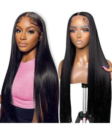 Straight Human Hair Wig For Black Women 180 Density 13X6 HD Lace Front Wigs Human Hair Pre Plucked With Baby Hair Brazilian Real Virgin Human Hair Lace Frontal Wig Natural Color 22 Inch 22 Inch 13X6 Straight Full Lace Wig