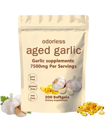 TANSPRESSO Elare Organic Aged Garlic Extract 7500mg Odorless 200 Softgels | Org anic Non-GMO Gluten-Free | Daily Immune for Adults (1PC)