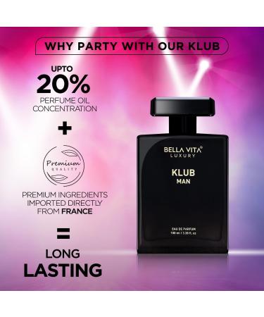 Bella-Vitaa Luxury KLUB Man Eau De Parfum Perfume with Lemon Rose Patchouli Vanilla|Premium Long Lasting Citrusy Aromatic Fragrance for Men 100 ML - Buy Online on GoSupps.com