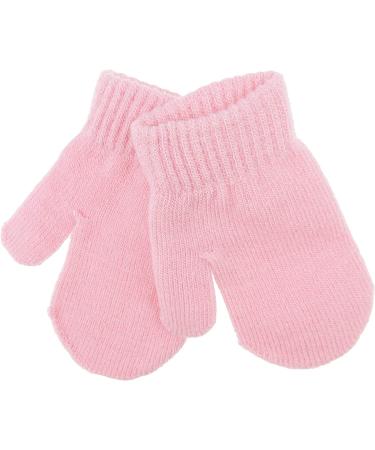 Cute Baby Girls Boys Gender Neutral Toddler Babies Childrens Kids Warm Winter Knit Knitted Magic Stay On Mitts Outdoor Autumn Shower Christmas Gift Fluffy Mittens Gloves 0 3 Months (Newborn Pink)