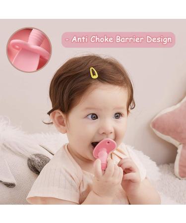 Baby Silicone Self-Feeding Fork and Spoon Set - Gum-Friendly First Stage Utensils for Baby Led Weaning (6 Months+) - Pink - Buy Online on GoSupps.com