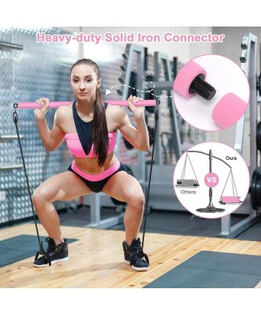 Pilates Bar Kit with Adjustable Resistance Bands | Portable 3-Section Pilates Stick Bar for Full Body Workout | Ideal for Home, Gym, Office, Travel | Pink - Buy Online on GoSupps.com