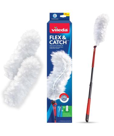 Vileda Flex & Catch Duster | Heavy Duty Dusting Kit with 3 Disposable Duster Refills | Extendable 3 Ft Handle with Stay-On Duster Hook | Traps 3X More Dust Than Feather Dusters Dusting Kit + 3 Duster Refills