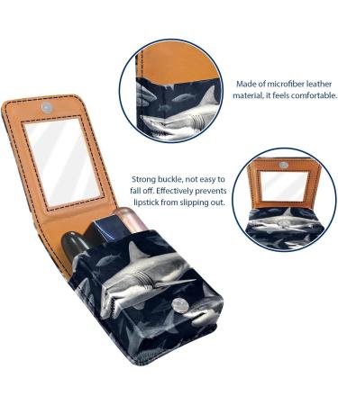 Stylish Leather Lipstick Case Organizer with Mirror | Mini Lip Gloss Holder - Art Shark Fish Pattern - International Shipping - Buy Online on GoSupps.com