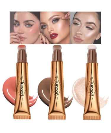 3 Pcs Liquid Contour Beauty Wand-Highlighter and Bronzer Stick Blusher Stick With Cushion Applicator Attached Easy to Blend Ong Lasting Smooth Natural Matte Finish