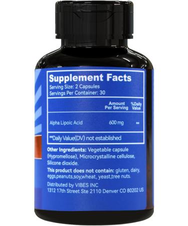Alpha Lipoic Acid Supplement Alpha Lipoic Acid 600mg Per Serving Vegan Gluten Free Non-GMO ALA Supplement 60 Vegetable Capsules 60 Count (Pack of 1) - Buy Online on GoSupps.com