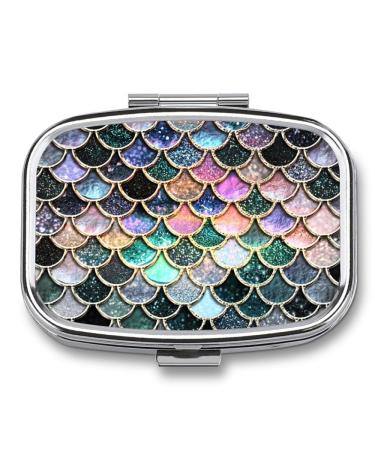 Mermaid Scale Pill Box Small Travel Pill Organizer Metal Decorative Pill Case for Pocket Wallets Daily Portable Medicine Vitamin Tablet Storage One size Portable Medicine Box-square-mermaid Scale