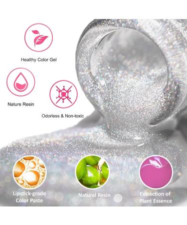 Nail Varnish Satin Silver Glitter Gel Nail Polish Sparkly Shimmer Long-lasting Quick Dry Nail Polish Low Odor Without UV Lamp Non-Toxic Formula Breathable For Woman Home DIY Nail Art Gift 15ml - Buy Online on GoSupps.com