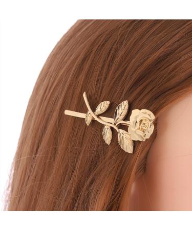 Yheakne Rose Hair Clip Pin Vintage Gold One Word Clip Hair Clip French Rose Retro Bobby Pins Decorative Hair Accessories for Women and Girls (Rose)