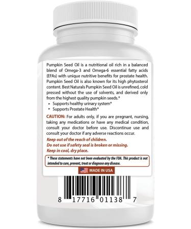 Best Naturals Pumpkin Seed Oil 1000mg - Bladder Control Support - 180 Softgels - Buy Online on GoSupps.com