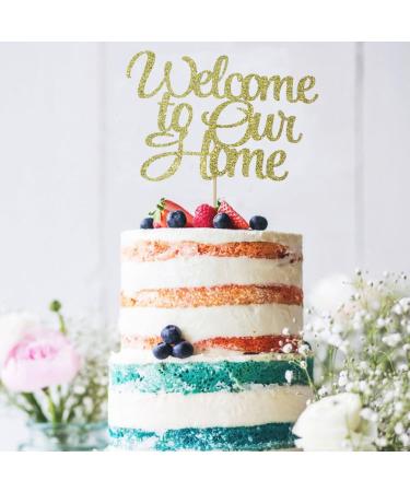zxyxka Welcome to Our Home Cake Topper Home Sweet Home Cake Topper Housewarming Welcome Home Party Decorations Gold Glitter (Gold Home)