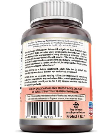 Amazing Omega Wild Alaskan Salmon Oil Softgels (Non-GMO) - 2000mg - Heart, Joint & Brain Health Support -180 Softgels - Buy Online on GoSupps.com