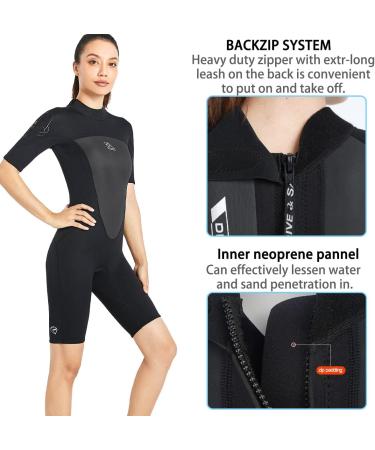 Shorty Wetsuit Men Women 2mm Neoprene Back Zip Spring Suit | 2097BK Women's Black X-Large - Buy Online on GoSupps.com