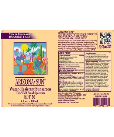 Arizona Sun Water Resistant Sunscreen SPF 30 4 oz -Total Sun Protection Lotion - Face and Body Sunscreen - Buy Online on GoSupps.com