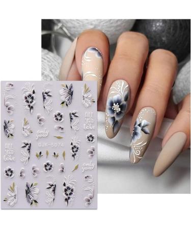 JMEOWIO 6 Sheets 3D Embossed Spring Flower Nail Art Stickers Decals Self-Adhesive 5D Colorful Summer Floral Nail Supplies Nail Art Design Decoration Accessories - Buy Online on GoSupps.com