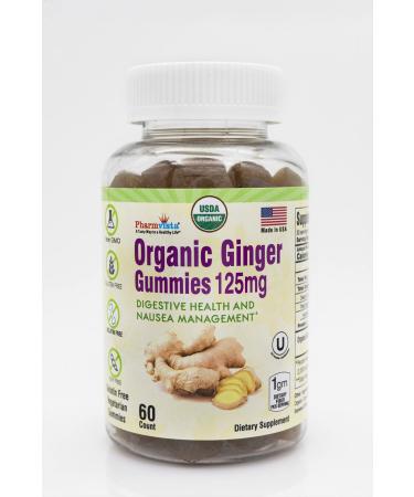 Organic Ginger Gummies 125mg for Nausea Management and Digestive Health, 60 Count