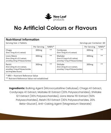 Mushroom Complex - Lions Mane + Cordyceps Chaga Reishi Shiitak Maitake Mushroomss Blend - High Potency Supplement - Made in The UK - 120 Tablets - Buy Online on GoSupps.com