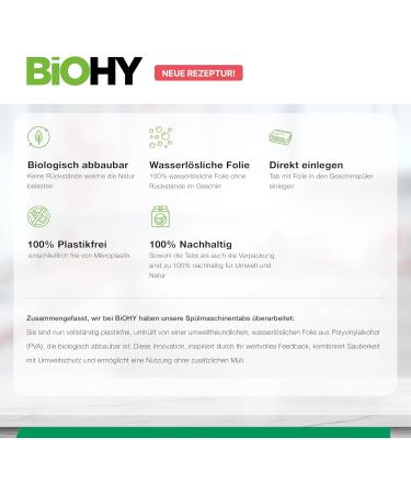 Biohy All-in-One Dishwasher Tabs (100) | Phosphate-Free | Powerful Eco-friendly Dishwashing | Stubborn Fat & Food Residue Cleaner | Daily Use - Buy Online on GoSupps.com