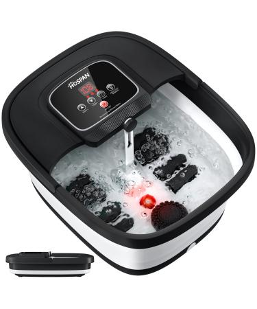 HOSPAN Collapsible Foot Spa with Heat Bubble Red Light and Temperature Control Foot Bath Massager with 8 Shiatsu Massage Rollers Pedicure Foot Spa for Relaxation and Stress Relief Black