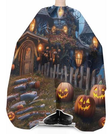 Shop Halloween Barber Cape Adjustable Hair Cutting Cape for All Ages Vintage Forest Ghost & Pumpkin Design 55x63 Inch - Buy Online on GoSupps.com