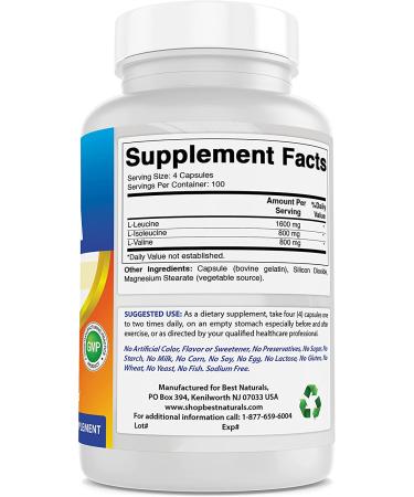 Best Naturals BCAA Branch Chain Amino Acid 3200mg | 400 Capsules - Pharmaceutical Grade, 100% Pure Instantized Formula for Muscle Growth | Pre/Post Workout Bodybuilding Supplement - Buy Online on GoSupps.com