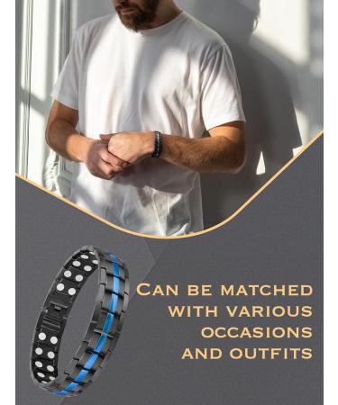 Jeracol Titanium Steel Magnetic Bracelet for Men | Double Row Ultra Strength Magnets | Adjustable Wristband | Removal Tool & Gift Box Included | Singleblue - Buy Online on GoSupps.com