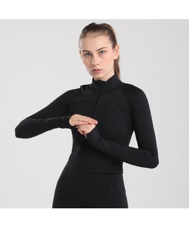 Women's Black Cropped Workout Jacket - Slim Fit 1/2 Zip Pullover for Running & Yoga | Size Small - Buy Online on GoSupps.com