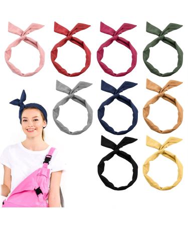 AUEAR 9 Pack Solid Color Twist Bow Headband Wired Hair Tie Wire Head Bands Rabbit Ear Bow Head Wraps for Women Girls Hair Accessories